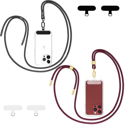 Image of Phone Lanyard 2 Pack - Universal Crossbody Neck Strap with 4 Pads Durable Adjustable Nylon Phone Lanyard for iPhone Samsung and More (Black+Red)