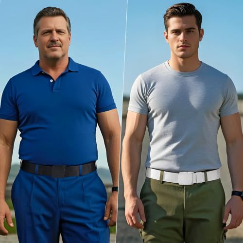 Image of JASGOOD 2 Pack Nylon Web Belt Outdoor Military Men's Metal Free Belt with TSA Plastic Buckle