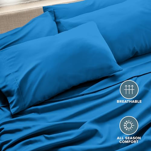 Image of Bare Home Microfiber Bulk Pillow Cases - King Set of 4 - Cooling Pillowcases - Double Brushed - Medium Blue Pillowcases 4 Pack - Easy Care (King - 4 Pack, Medium Blue)