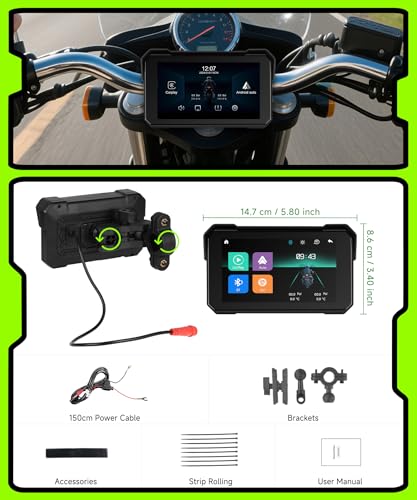 Image of Motorcycle CarPlay Screen 5 inch Portable Wireless Carplay Android Auto for Motorbike Waterproof Touchscreen, Supports GPS Navigation, Bluetooth, IP68 Waterproof for Motorbike