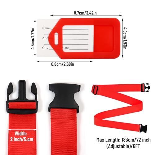 Image of Luggage Straps,2 Pack Adjustable Luggage Straps for Suitcases and Tags Set 2 Straps, 2 Tags,Extends Life of Bag (Red)