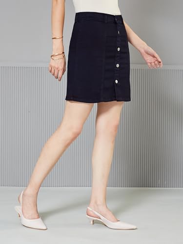 Image of Miss Chase Women's Regular High Rise Above Knee Stretchable Denim Skirt