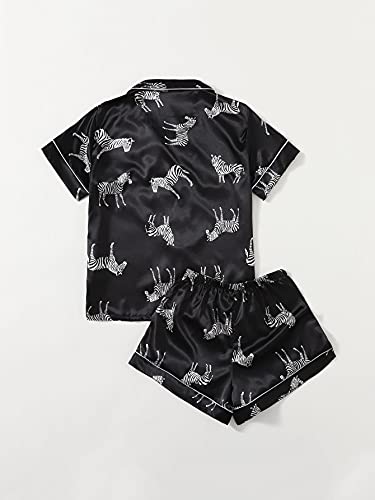 Wdirara Women's Sleepwear Zebra Print Shirt And Shorts Cute Pajama Set Animal Black Xl #TOP1