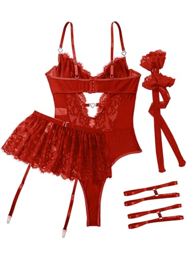 Image of Lilosy Sexy Lingerie Set 3 Piece Women Corset Bodysuit Skirt