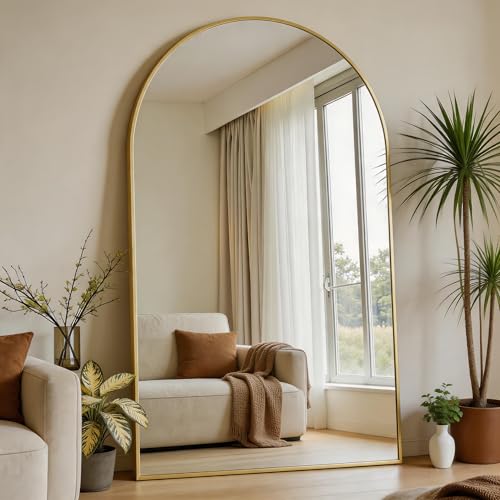 Dewfig Arched Full Length Mirror 76x34 Large Floor Mirror Gold