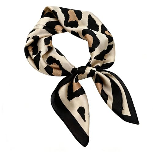 Halstuch Damen Seidentuch Damen Seidentuch Scarf Seidenschal Bandana Halstuch Leo Kopftuch Handgelenk Accessoires Stirnband Haarband Leopardenmuster Eleganter Silk Schal Tuch für Fraue Haare (A)