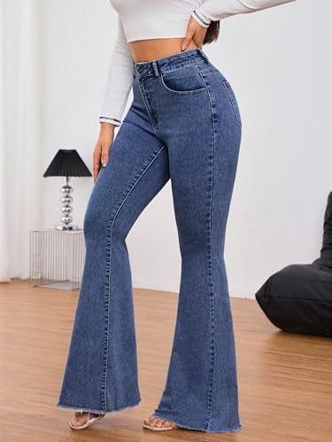 Image of KOTTY Women's Bootcut Flare Jeans with Slim Fit Thigh and Wide Hem Design
