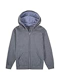 Fruit of the Loom Boys' Fleece Full Zip Hoodie Sweatshirt, CHARCOAL HEATHER/TIMES SQUARE NAVY STRIPE, Medium