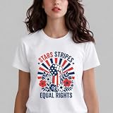 WQFQW Stars Stripes and Equal Rights Shirt 4th of JulyPatriotic Equality Graphic Tee, Independence Day T-Shirt