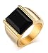 Fashion Stainless Steel Gold Plated Vintage Square Black Agate Signet Rings for Men, Gold,Size 10