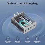 USB C Chargeur mural, 50W 5-Port USB Bloc chargeur C, bloc de recharge rapide 3 USB C + 2 QC Plug mural multiport Type C pour iPhone 12/13/14/15, PD Adaptateur d'alimentation de chargeur rapide pour Samsung S25/S24/S23/Tablet