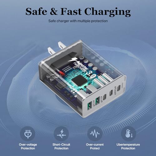 Image of USB C Wall Charger, 50W 5 - Port Charger Block, Fast Charging 3 Type - C + 2 QC Wall Plug Multiport for iPhone 12 /13 /14 /15, PD Fast Charger Power Adapter for Samsung S23 /S22 /S21 /Tablet