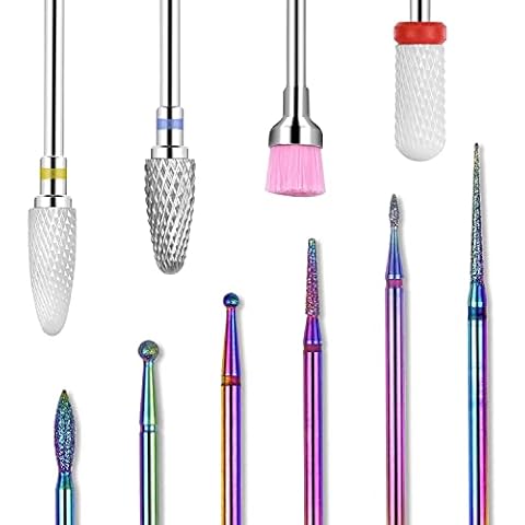 Cuticle Drill Bit, MORGLES Ceramic Nail Drill Bits 10 Pcs E File Bits 3/32" for Electric Manicure Pedicure Nail Drill, for Acrylic Gel Nails Cover