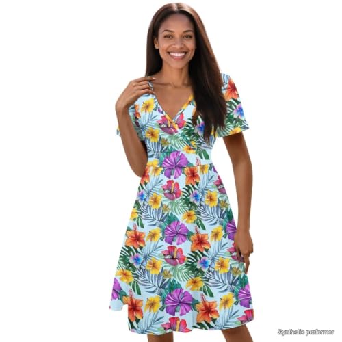 Image of Women's Summer Dresses Short Sleeve Formal Dresses with Pockets | Lightweight polyester fabric delivers cool airflow during hot summer outdoor activities