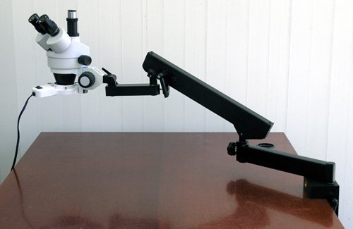 Image of AmScope SM-6TPZ-64S-5M Digital Professional Trinocular Stereo Zoom Microscope with Simultaneous Focus Control, WH10x Eyepieces, 3.5X-90X Magnification, 0.7X-4.5X Zoom Objective, 64-Bulb LED Ring Light, Clamping Articulating Arm Stand, 110V-240V, Includes 0.5X and 2.0X Barlow Lenses and 5MP Camera with Reduction Lens and Software