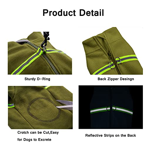 BT Bear Winterkleidung für kleine Hunde, warmer Wintermantel, weiches Fleece mit reflektierendem Reißverschluss, Hunde-Einteiler für Welpen, Haustier-Pyjama, Kostüm, Bekleidung (Olivgrün, Größe M)