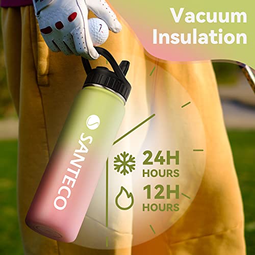 SANTECO-Water-Bottle-24-oz-Vacuum-Insulated-Stainless-Steel-Bottle-with-Straw-Handle-Lid-Leakproof-Bottles-Wide-Mouth-Easy-Clean-Keep-Drinks-Hot-Cold-for-Gym-Camping-Hiking-Yellow-Pink