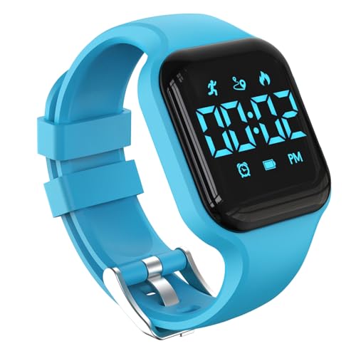 Kids Digital Sport Pedometer Watch for Boys Girls Waterproof Fitness Tracker Watch with Vibrating Alarm & Calendar for Children Teens Students (Blue)