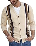 NITAGUT Men's Retro Cardigan Sweater Comfortable V Neck Stripes Button Down Knitted Sweater Stripe Beige Brown 3, X-Large