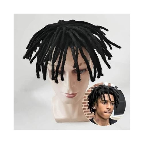 Postizos Peluca de cabello humano con rastas, tupé afro for hombres negros, prótesis capilares PU monocromáticas finas alrededor del centro for, sistema Remy negro natural 8' Diario(7x9)
