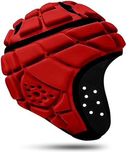 Great Call Athletics Flag Football Helmet Pro Rugby Scrum Cap Padded Headgear Adjustable Adult Youth Red Black Head Protector (Red, Large)