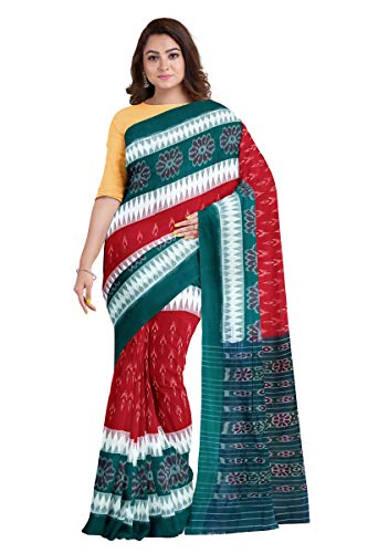 Image of Odisha Sambalpuri Handloom Ikat Women's Cotton Saree, Odisha Handloom Handmade Pure Cotton Khandua Saree, Ikkat Orissa Traditional Handloom Saree Without Blouse