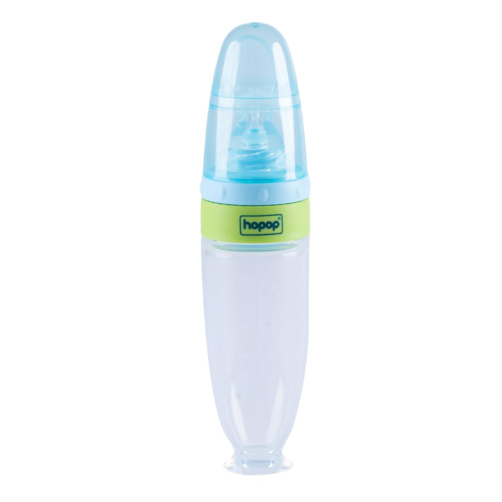 Hopop Baby Spoon Food Feeder | Soft Squeezy Silicone Tip Spoon Food Feeder for Feeding Semi Solids | Spoon Feeder with Protective Cap for Babies 4 to 12 Months | BPA Free | 90 ml | Blue-image-40