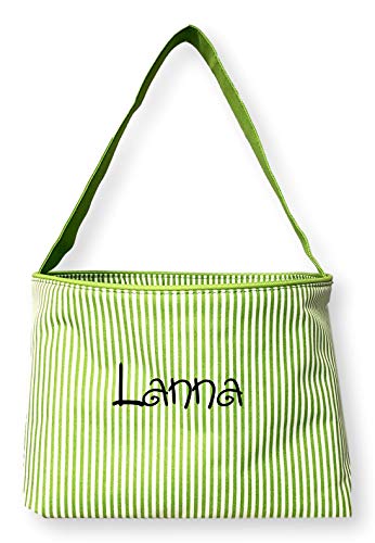 Custom Personalized MIni Stripe Fabric Bucket Basket Tote Bag - Easter Toys Toys Halloween (Green Stripe - Embroidered Name)