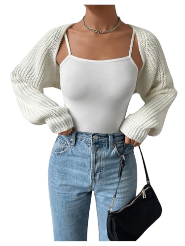 Roseseek Women'S Cropped Cardigan Sweaters Long Sleeve Open Front Bolero Shrugs Casual Knit Tops White Medium thumb #4