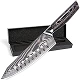 🔪Ergonomisches Design: Unsere Profi-Kochmesser sind nicht nur ästhetisch ansprechend, sondern auch unglaublich funktional. Dank der Anti-Haft Kuhlen auf den extrem scharfen Messer Klingen bleibt das Schneidgut nicht haften, und Sie können ermüdungsfrei Arbeiten. Der handgeschliffene Echtholzgriff aus Pakkaholz ist ergonomisch geformt und bringt somit das Damast-Allzweckmesser in der Hand in die perfekte Balance. Für maximale Stabilität ist unser Damast Messer Griff im Inneren fest mit der durchgehenden Klinge verbunden. Das Design unserer Damastmesser ist geschützt!
