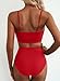Herseas Bathing Suit for Women Bikini Sets Seashell Ring Tummy Control 2 Piece Swimsuits High Waisted Ruched Gold Metal Decor Padded Comfortable Fashionable Cruise Essentials Red Small
