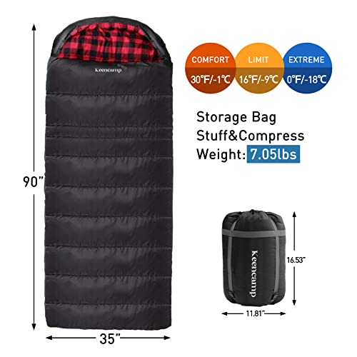 Keencamp 0 Degree Sleeping Bag Cotton Flannel Winter Cold Weather for Adults XXL Sleeping Bag 4 Season Big and Tall with Pillow Compression Sack - Image 2