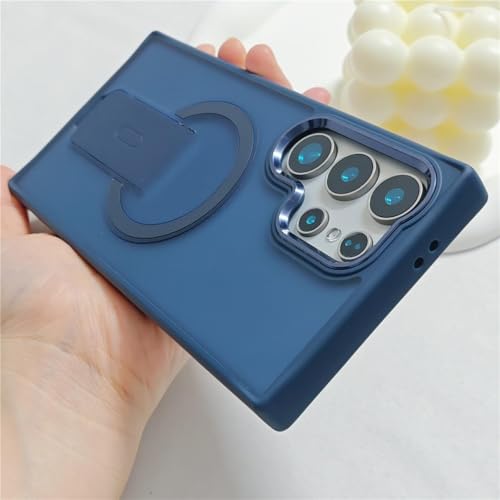 Coque Samsung S25 Ultra magnétique et antichoc avec support pliant mat bleu marine