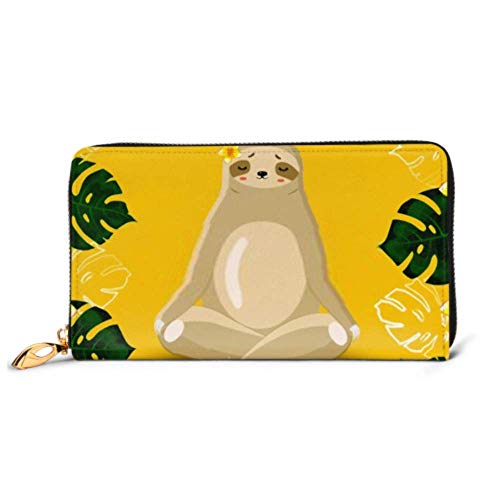 Preisvergleich Produktbild JHGFG Mode Handtasche Reißverschluss Brieftasche Faultier Meditiert Umgeben von tropischen Blättern Telefon Kupplung Geldbörse Abendkupplung Blockieren Leder Brieftasche Multi Card Or. En