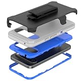 TMIDVFV Compatible with Google Pixel 9 Pro XL Case, with Belt Clip Holster Heavy Duty Rugged Shockproof Full Body Protection Kickstand Phone case for Google Pixel 9 Pro XL (Grey+Blue)