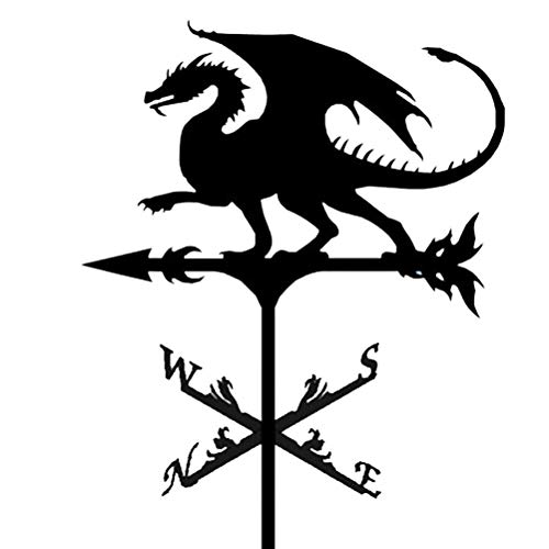Faruxue Cataventos de aço inoxidável Dragon Weathervane, 50 x 35 cm, estaca de jardim retrô, ferrame