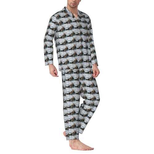 Pijama de manga larga para hombre con estampado de océano ropa de dormir cómoda 2