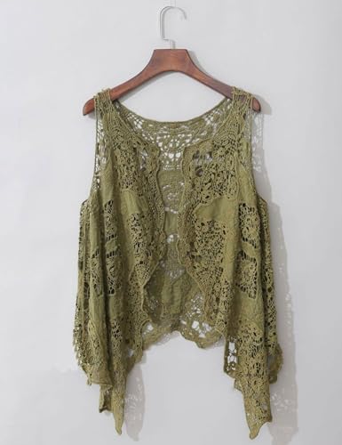 Image of FindThy Women's Hollow Knitting Stitch Cardigan Open Front Draped Boho Hippie Crochet Vest