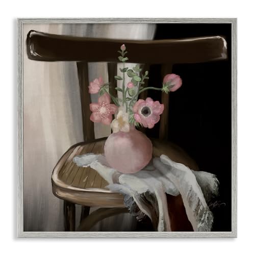Stupell Industries Serene Pink Flower Vase Arrangement Still Life, Design by Elizabeth Medley, Grey Framed, 24 x 24