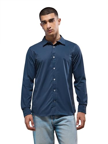 Image of TECHNOSPORT Men's Polyester Slim Fit Solid Casual Shirt with Ts Lytra