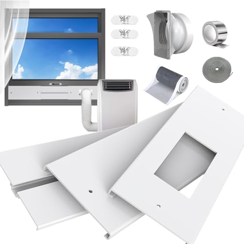 gulrear Klimaanlage Fensterabdichtung für Schiebefenster 3-Teiliges Fensterdurchführung Set (Max 120cm) Inkl.Abluftschlauch Universell für Ø 13cm & 15cm Hot Air Stop Zubehör Ohne Bohren