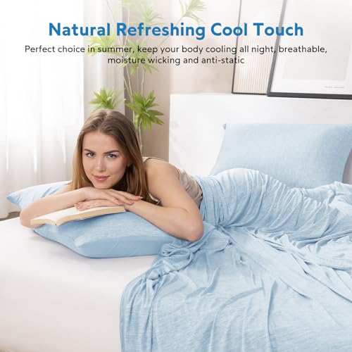 Image of HOMFINE Cooling Blanket for Hot Sleepers Twin Size, Light Blue 60 inchx80 inch | Dual-sided mica nylon cool, Q-Max 0.439 instant cool, Lightweight & breathable for night sweats & menopause, Machine washable