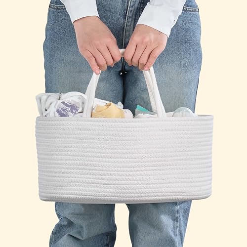 Kodomoore Diaper Caddy Organizer, Empty Gift Basket for Newborn Essentials, Baby Storage Basket, Stylish Gift Bag for Baby Shower, Boys and Girls - Small, Off White by Kodomoore - Image 7