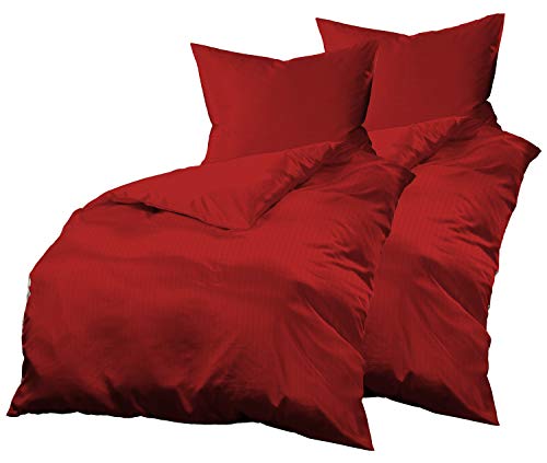 Gerald Wittmann Juego de funda nórdica Seersucker de microfibra, ropa de cama individual, unicolor/monocolor, rojo, 2 x 140 x 200 cm + 2 x 70 x 90 cm