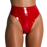 IOKUKI Rote Hohe Taille Latex String für Damen,Handgefertigt Latex G-String,Geeignet für Rubber Club Clothing-XXL
