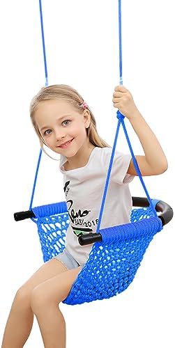 ROPECUBE Kids Swing Seat, Hand-Knitting Toddler Swing, Swing Seat for Kids with Adjustable Ropes, Kids Tree Swing Porch Swing Rope Swing Seat, for Outdoor Indoor, Playground, Backyard(Blue)