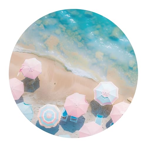 DEQORI Carta da parati rotonda autoadesiva Ø 80 cm | motivo estate sulla spiaggia pastello | tela tessile – staccabile, decorativa e indeformabile – per soggiorno, ufficio, corridoio o cameretta dei