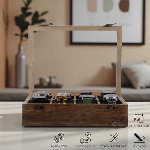 Image of Vintage Wooden Watch Box for Men, Timepiece Storage & Organizer, Display Case, Jewelry Box for Women, Gift for Husband (8 Grooves, Antique Wood)