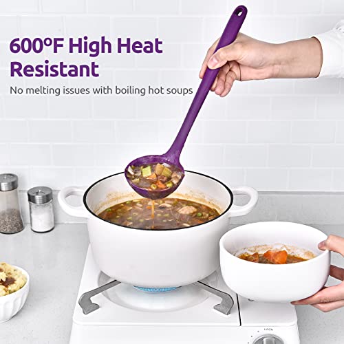 Image of 13 inch Silicone Soup Ladle: U-Taste 600ºF Heat Resistant 4 oz Large Non-stick Seamless Rubber Kitchen Deep Serving Spoon with Non-slip Solid Long Handle for Cooking Sauce /Stews /Gravies /Chili(Purple)