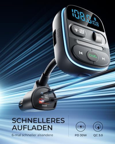 LENCENT Bluetooth FM Transmitter, Musik Adapter für Auto, Auto FM Bluetooth